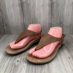 Vionic Sandals Womens 8 Brown Leather Buckle Strap Thong Comfort Shoes